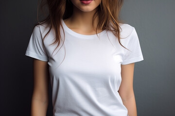 Obraz premium Woman in White Tshirt Mockup created with Generative AI