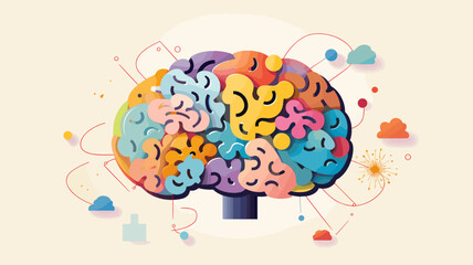 Abstract brain with puzzle pieces signifying the cognitive benefits of engaging in challenging mental activities .simple isolated line styled vector illustration