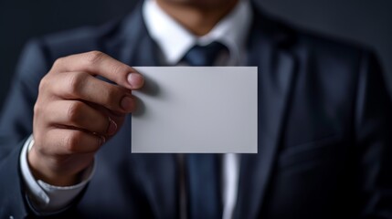 Naklejka premium hand of Businessman holding blank white card