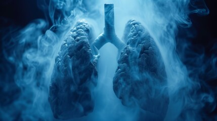Dangerous cigarette smoke causing damage to lungs. Lung disease from smoking tobacco, World No Tobacco Day - obrazy, fototapety, plakaty