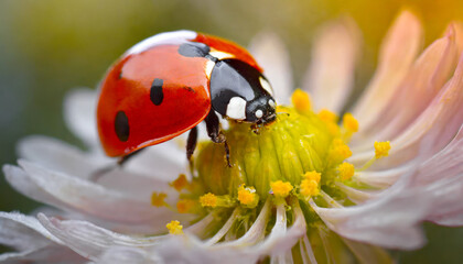 ladybug beetle on a flower macro, generative ai