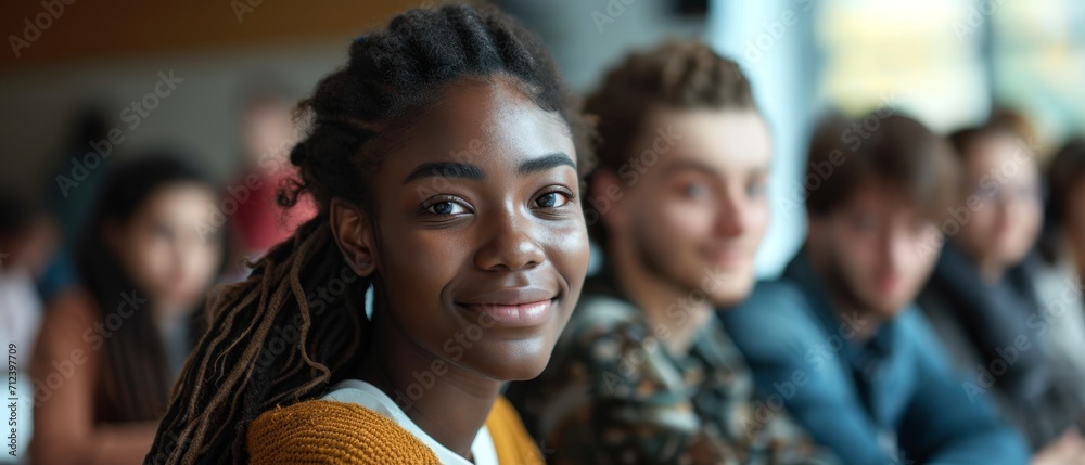 Wall mural smart young students studying in university with happy diverse multiethnic classmates