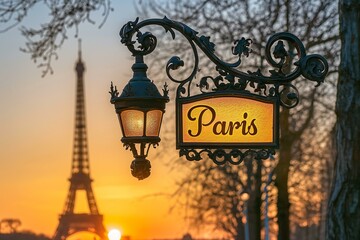 Elegant Parisian Street Lamp at Sunset