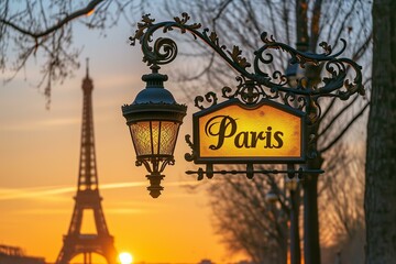 Charming Parisian Evening Captured with Iconic Eiffel Tower in the Background