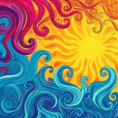 Colorful Abstract Waves and Sun Summer Essence

