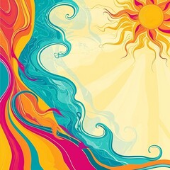 Fototapeta na wymiar Colorful Abstract Waves and Sun Summer Essence
