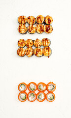 Different portions of rolls on a white background