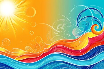 Fototapeta premium Colorful Abstract Waves and Sun Summer Essence