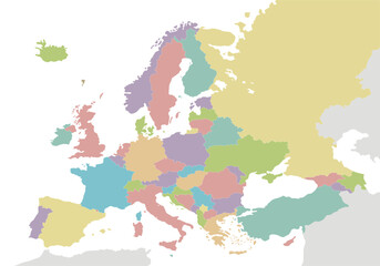 Political blank Europe Map vector illustration isolated on white background. Editable and clearly labeled layers. © asantosg