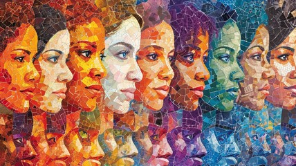 Fototapeta na wymiar Global Femininity: Diverse Women's Faces Mosaic
