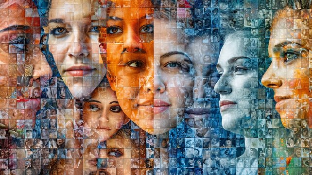 Global Femininity: Diverse Women's Faces Mosaic

