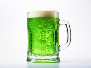 Green beer in a mug on isolated white background - ai generative