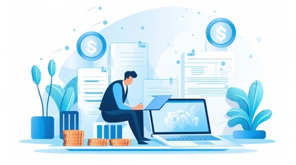 illustration of Money and financial concept people and coins on daily life, success