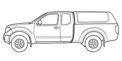 Pick-up truck modern style. Vector outline doodle illustration. 