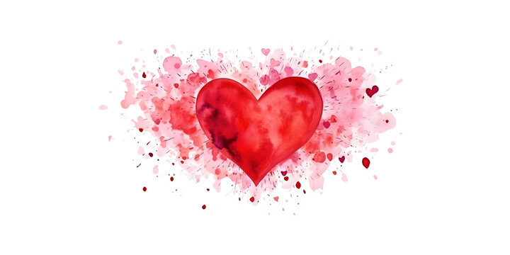 Happy valentines, watercolor red heart painting for valentines on PNG background