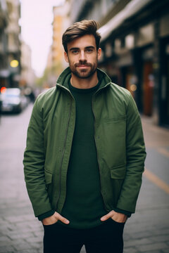 Bel homme en manteau vert