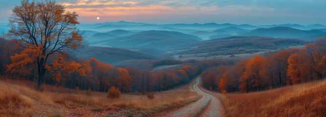 Autumn Splendor: Majestic Mountain Trail at Sunrise with Breathtaking Views