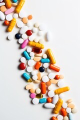 Assorted medication capsules on white backdrop