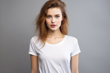 Obraz premium Woman in White Tshirt Mockup created with Generative AI