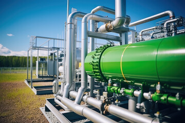 Industrial gas pipeline valves and machinery at plant outdoor