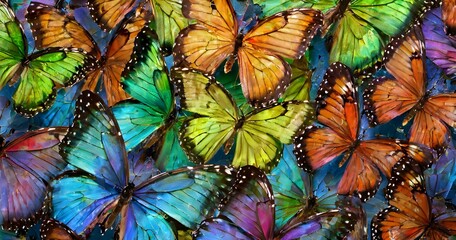 Pattern of multicolored butterflies morpho