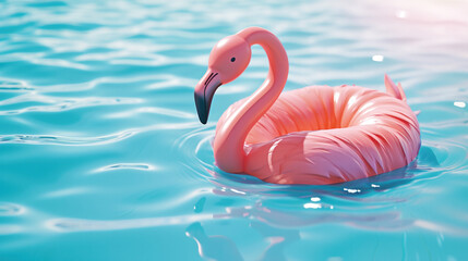 Flamingo tropical. Pink inflatable flamingo in water for summer beach background. Pool float party.