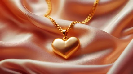 Fotobehang golden smal unique Heart pendant on beautiful background, generative ai © Chaman