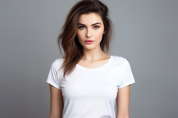 Obraz premium Woman in White Tshirt Mockup created with Generative AI