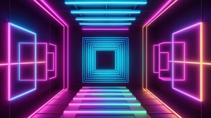 Abstract square fluorescent neon background