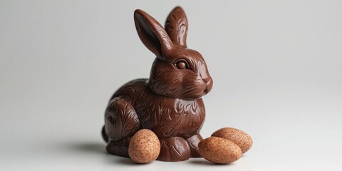 Cute chocolate bunny on a white background, representing a festive and sweet celebration.