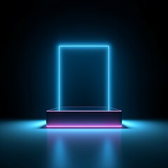 Illuminated neon square podium realistic