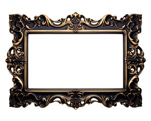 Vintage Black Gold Frame Design on White Isolated Background - Empty Antique Object in Old Style