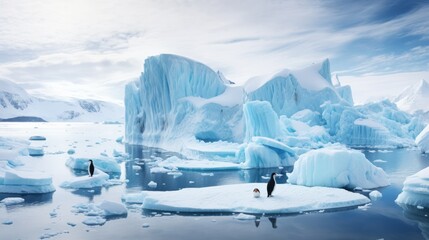 Fototapeta na wymiar Gentoo Penguin playtime at your local iceberg. Neural network AI generated art