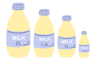 Milk jars bottles different size flat design