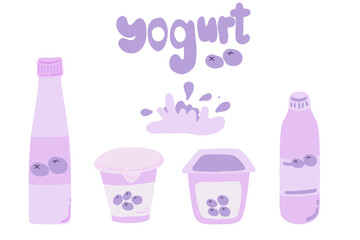 Blueberry yogurt set flat design with splash