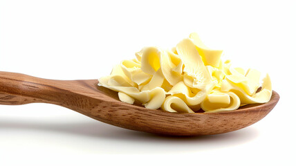 Butter curls or butter rolls on wooden spoon isolated. Made with generative ai