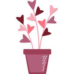 Cute hand drawn pot with flowers in the shape of hearts.