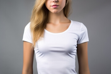 Obraz premium Woman in White Tshirt Mockup created with Generative AI