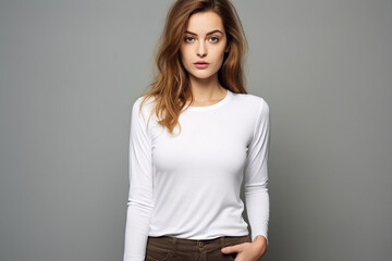 Obraz premium Woman in White Tshirt Mockup created with Generative AI