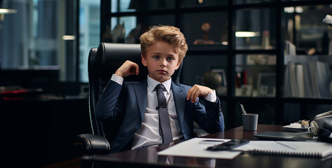 Fototapeta na wymiar child in business suit sitting in office