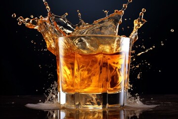Whiskey splash on bar glass. Generative AI