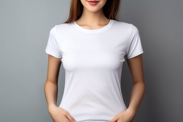 Obraz premium Woman in White Tshirt Mockup created with Generative AI