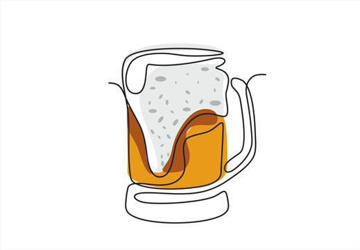 recommend clip art: Continuous one line drawing of beer glass with foam. Craft barley alcohol drink in simple linear style for bar and pub vector illustration. Premium vector.