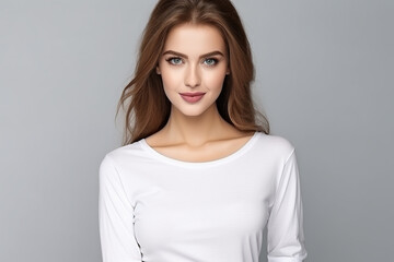 Obraz premium Woman in White Tshirt Mockup created with Generative AI