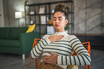 one woman meditate practice meditation at home self care concept