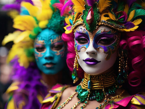 Mardi Gras Mask Costume, Traditional Carnival Design. Generative AI