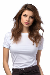 Fototapeta premium Woman in White Tshirt Mockup created with Generative AI