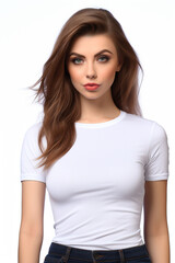 Fototapeta premium Woman in White Tshirt Mockup created with Generative AI