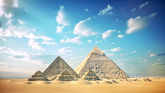 The Egyptian Giza pyramid complex in Cairo Egypt with desert and sky background Generative AI 
