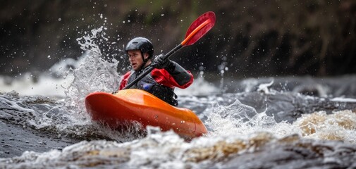 Whitewater kayaking, extreme kayaking by AI generate. - obrazy, fototapety, plakaty